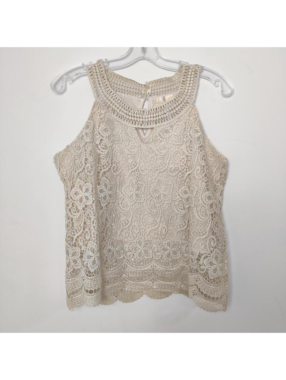 WANG Cream Crochet Lace Sleeveless Top Women's Medium Bohemian